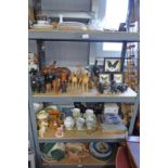 SELECTION OF VARIOUS PORCELAIN GLASS ETC TO INCLUDE WALLY DOGS, HARDWOOD ELEPHANTS,