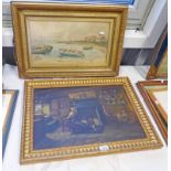 GILT FRAMED OIL PAINTING OF AN INTERIOR SCENE SIGNED J.