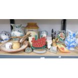 SELECTION OF VARIOUS CERAMICS ETC INCLUDING VICTORIAN POTTERY JUGS, STONEWARE POTTERY MEAL JAR,