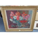 LUCY NEUSTEIN STILL LIFE OF FLOWERS SIGNED FRAMED OIL ON CANVAS 60 X 73CM Condition