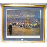 JOHN KING THE ROYAL NAVY FIELD GUN COMPETITION SIGNED FRAMED PRINT 50 X 66 CM