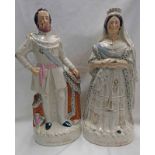PAIR OF 19TH CENTURY STAFFORDSHIRE POTTERY FIGURES : QUEEN OF ENGLAND & THE PRINCE OF WALES - 45 CM