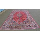 LARGE RED GROUND PERSIAN MARSHAD CARPET WITH TRADITIONAL FLORAL MEDALLION DESIGN 393 X 277CM