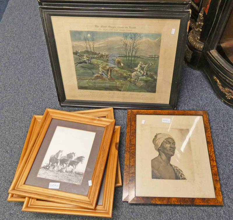 4 FRAMED WORKING HORSES PRINTS,