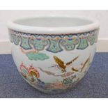 CHINESE QING DYNASTY STYLE FISHBOWL DECORATED WITH WARRIORS, DEITIES, PRIESTS,