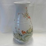 CHINESE WHITE GROUND INVERTED BALUSTER VASE DECORATED WITH EXOTIC BIRDS - 39CM TALL