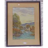 HAMILTON GLASS, ON THE ESK NEAR MUSSELBURGH, SIGNED, FRAMED WATERCOLOUR,