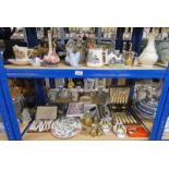 SELECTION OF VARIOUS PORCELAIN BRASSWARE ETC INCLUDING BELLEEK VASE, 2 AA BADGES, 3 MODEL CARS,