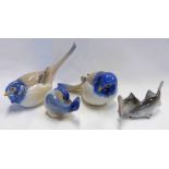 3 B & G PORCELAIN BIRDS & PAIR OF COPENHAGEN MINNOWS NO.