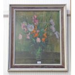 MCANALLY, VASE OF FLOWERS, SIGNED, FRAMED OIL PAINTING,