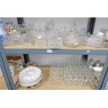 SELECTION OF VARIOUS GLASSWARE DISHES ETC ON 2 SHELVES