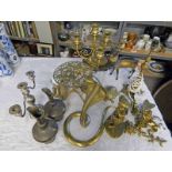 SELECTION OF BRASSWARE TO INCLUDE BRASS FIGURE OF A COBRA, CANDLEABRA, STAG, TURTLE,