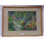 IAIN ROBERTSON THE WALLED GARDENS SIGNED FRAMED WATERCOLOUR 33 X 48 CM