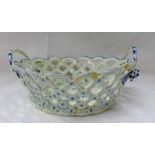 LATE 18TH CENTURY ENGLISH BLUE & WHITE PORCELAIN CHESTNUT BASKET WITH FLORAL ENCRUSTED DECORATION -