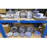 SELECTION OF VARIOUS BLUE & WHITE DINNERWARE ON 2 SHELVES