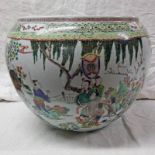 CHINESE QING DYNASTY STYLE FISH BOWL DECORATED WITH DIGNITARIES,