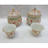 PAIR OF CHINESE PORCELAIN LIDDED TEABOWL WARMERS & TEABOWLS DECORATED WITH BATS,