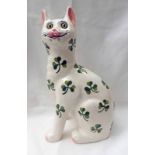GRISELDA HILL POTTERY WEMYSS STYLE CAT DECORATED WITH SHAMROCKS - 33CM TALL