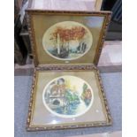 PAIR GILT FRAMED OVAL PICTURES OF CONTINENTAL SCENES SIGNED IN PENCIL