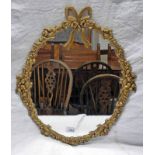 OVAL METAL GILT FRAMED MIRROR OVERALL SIZE 56CM HIGH, FRAMED D'OYLY JOHN PRINT & FRAMED PRINT NO.