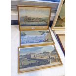3 GILT FRAMED COLOURED ENGRAVING INCLUDING PERSPECTIVE OF OPORTO PUBLISHED 1794 - LAURIE & WHITTLE,