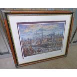 FRAMED PRINT BY E LANGE - DUNDEE CITY OF DISCOVERY MILLENNIUM EDITION OVERALL SIZE - 72 X 86 CMS