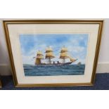 G.P. WISEMAN - (ARR), CLIPPER, SIGNED, GILT FRAMED WATERCOLOUR 36.