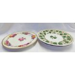 PAIR 19TH CENTURY CROWN DERBY PLATES DECORATED WITH GRAPE LEAVES & FLORAL DECORATED CROWN DERBY