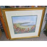 PAMELA BUDGE ULLINISH BAY SIGNED GILT FRAMED WATERCOLOUR 36 X 44 CMS