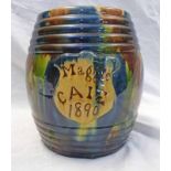 19TH CENTURY SEATON POTTERY STORAGE JAR: MAGGIE CAIE 1890 - 23CM TALL