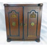 19TH CENTURY OAK APPRENTICES CABINET IN THE FORM OF A SAFE WITH BRASS FITTINGS & FITTED INTERIOR -