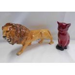 BESWICK ROARING LION & ROYAL DOULTON FLAMBE CAT