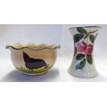 WEMYSS WARE WAISTED VASE DECORATED WITH CHERRIES - 11 CM TALL & WEMYSS WARE BOWL DECORATED WITH