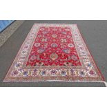LARGE RED GROUND PERSIAN TABRIZ CARPET WITH ALL OVER FLORAL DESIGN 326 X 235CM