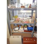 SELECTION OF VARIOUS PORCELAIN, GLASS ETC TO INCLUDE SEWING MACHINES, DECANTERS,