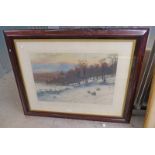 ROSEWOOD FRAMED ENGRAVING BY JOSEPH FARQUARSON - DAY DEPARTING IN THE WEST - OVERALL SIZE 84 X 108