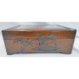 HARDWOOD JEWELLERY BOX WITH FITTED INTERIOR & CARVED DECORATION