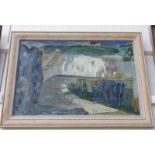 IRENE HALLIDAY - (ARR), HARBOUR WALK, SIGNED, FRAMED OIL PAINTING,