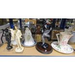 SELECTION OF VARIOUS PORCELAIN , BOOKS ETC INCLUDING ART DECO MANTLE CLOCK DOULTON FIGURES,