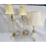 PAIR OF CRYSTAL TABLE LAMPS AND OTHER