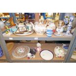 SELECTION OF VARIOUS CERAMICS, ETC INCLUDING CANDLESTICKS, TEAPOTS,