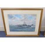 G.P. WISEMAN - (ARR), NAVAL MOTOR LAUNCH: HMS ML849 SIGNED GILT FRAMED WATERCOLOUR 35.