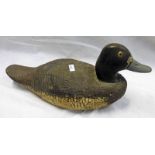 20TH CENTURY CARVED WOODEN DECOY DUCK WITH GLASS EYES MARKED '1250' TO BASE