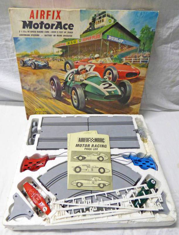 AIRFIX MOTORACE ELECTRIC SLOT RACING SET TOGETHER WITH JAQUES MINI MASTER SNOOKER TABLE.