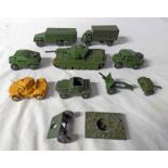 SELECTION OF PLAYWORN DINKY TOYS MILITARY RELATED VEHICLES INCLUDING ARMOURED COMMAND VEHICLE,