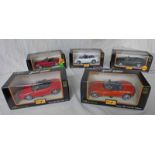 FIVE BURAGO 1:24/25 SCALE MODEL CARS INCLUDING DODGE CONCEPT VEHICLE, MERCEDES-BENZ SLK 230 (1996),