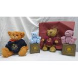 TWO CHARLIE BEARS TRAVEL BUDDIES INCLUDING 'SCOTT' AND 'HILARY' TOGETHER WITH SOUVENIR BEARS FROM