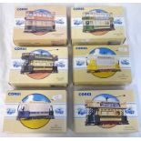 SIX CORGI MODEL TRAMS INCLUDING 97263 - SINGLE DECK TRAM - ASHTON UNDER LYNNE,