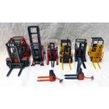 SELECTION OF EIGHT MODEL FORK LIFTS INCLUDING CATEPILLAR V50D, LINDE STAPLER,