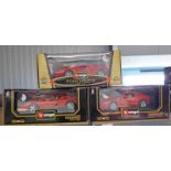 THREE BURAGO 1:18 SCALE METAL FERRARI MODELS INCLUDING FERRARI 456 GT (1992) AND FERRARI 348 GTB